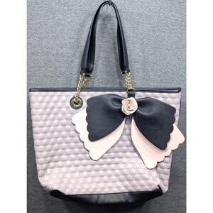 BETSEY JOHNSON Purse - Heather Gray, Scallop Bow, Tote with Pouch, Shoulder Bag